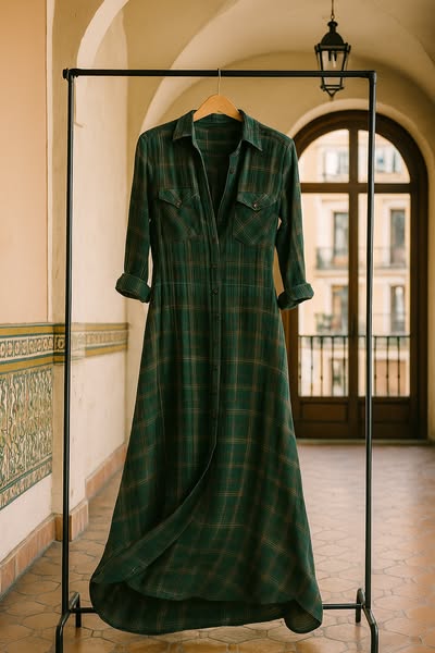 Macy - Long green plaid dress