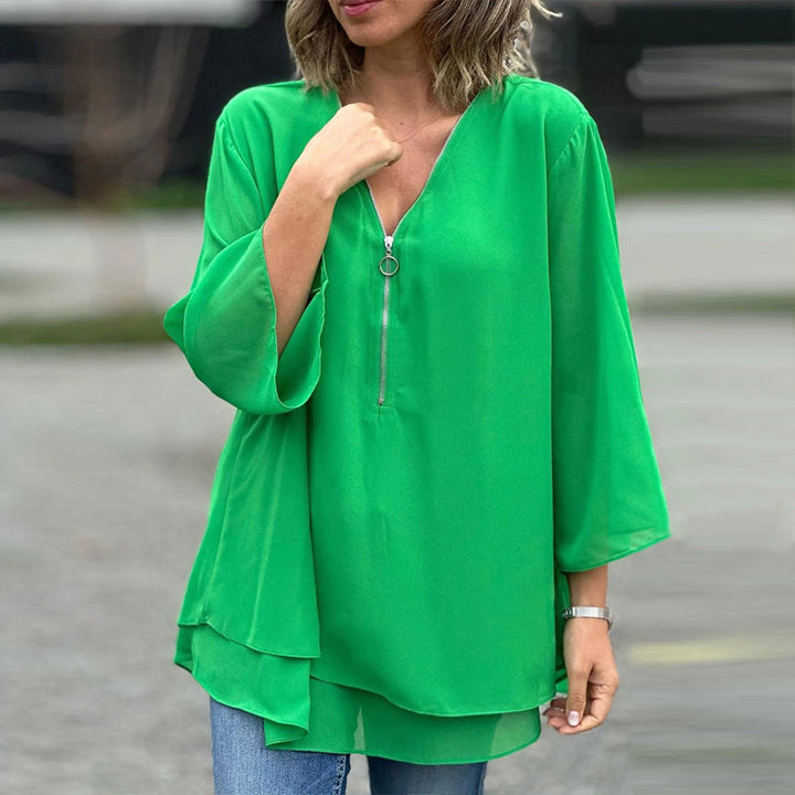 Hyacinth - V-Neck Flowy Zipped Top