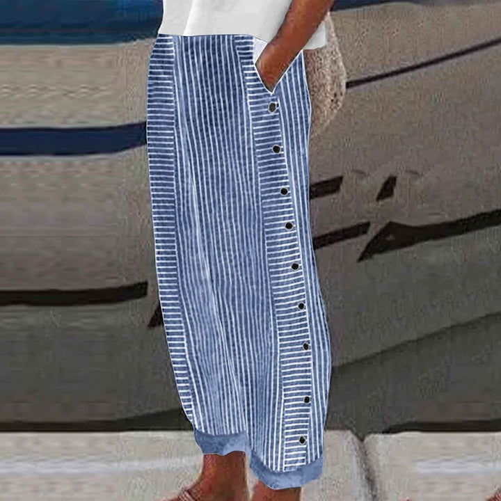 Sera - Striped Button-Accent Pants