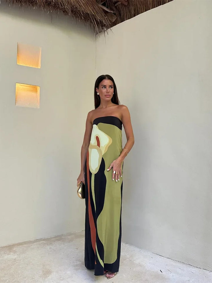 Ismeria - Abstract Strapless Maxi Dress